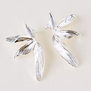 New ~ Anthropologie Long Flower Post Silver Earrings